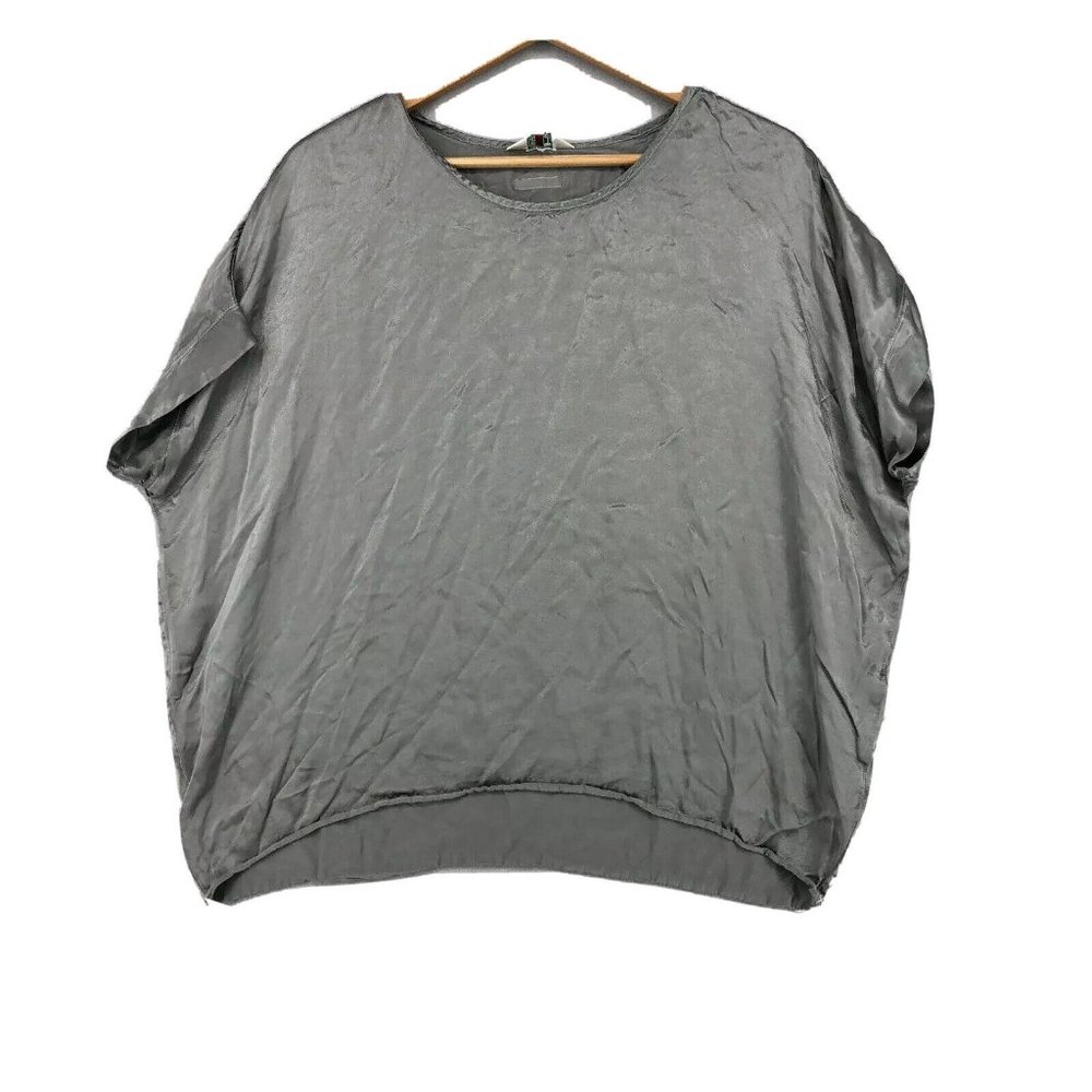 Hard Tail Womens Top Satin Boxy Oversized Activewear Silver Gray Small S